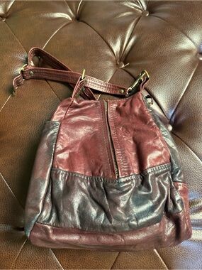 Victoria Leather Company Two-Tone Burgundy & Dark Brown Shoulder Bag